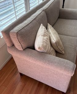 Modern loveseat beige - can deliver- very good condition.
