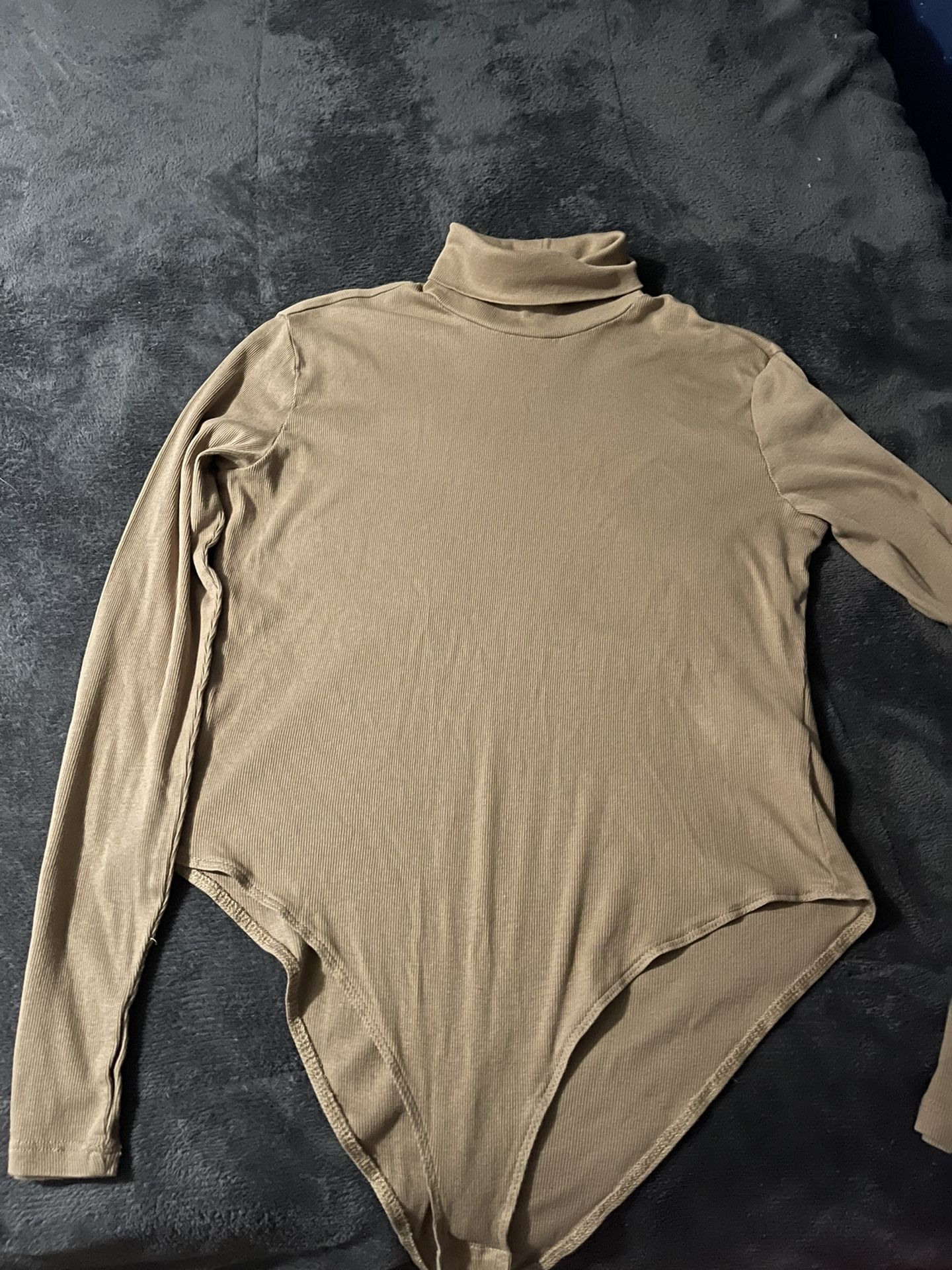 Beige Turtleneck Long Sleeve Bodysuit 