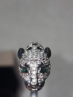 Panther Head Ring with Crystal Pave and Green Eyes