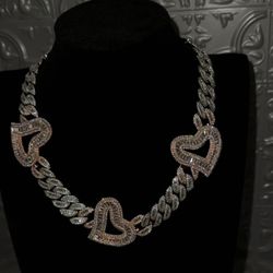 18 k Gold-plated Two Tone Triple Heart Necklace 