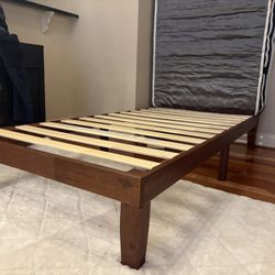 Twin/XL 14” Mattress And Wooden Bedframe 