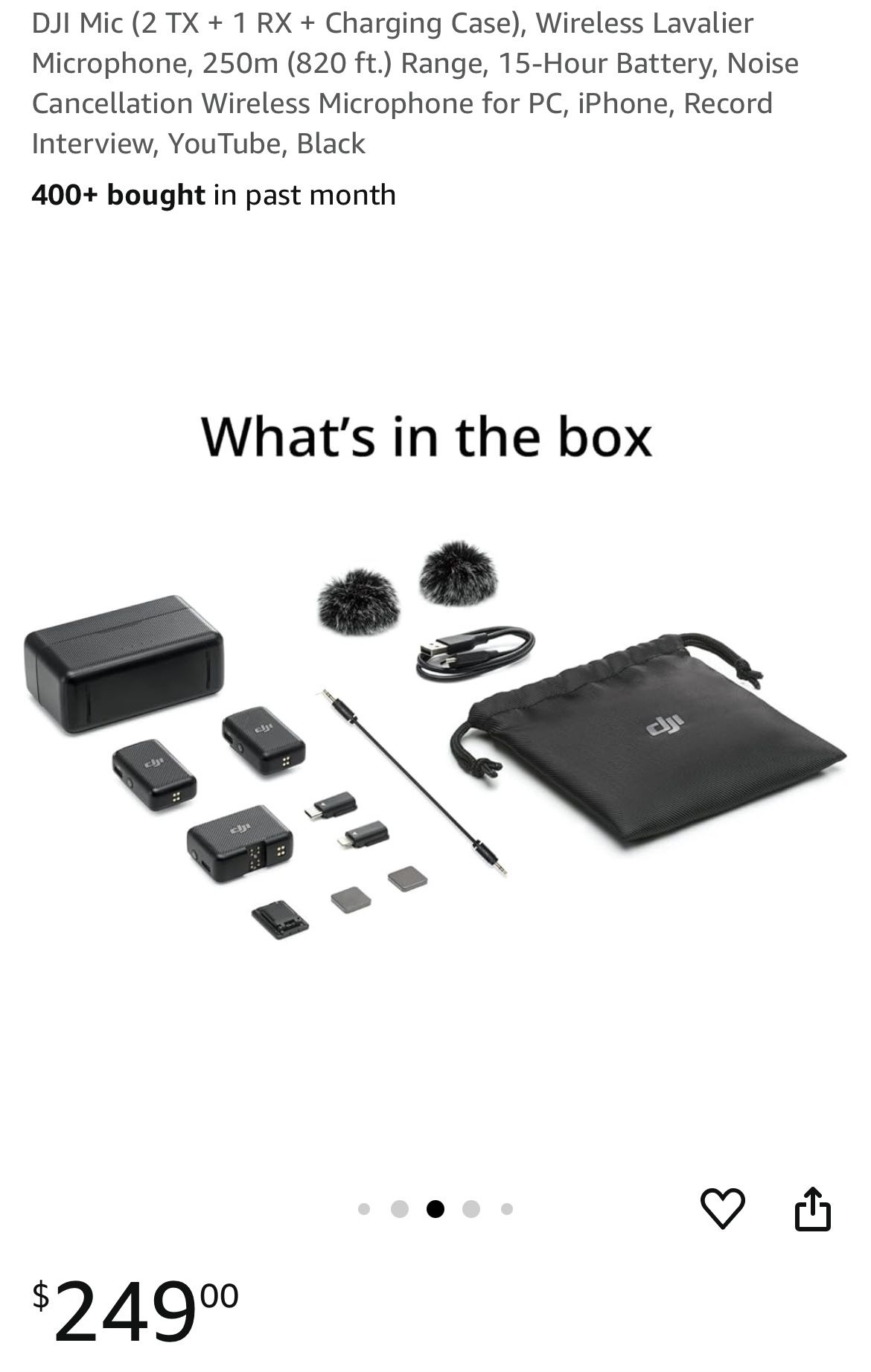 DJI Mic (2 TX + 1 RX + Charging Case) Wireless Lavalier Microphone System – Black