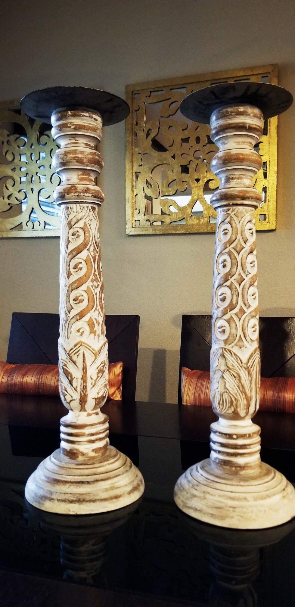 Indonesian/Bohemian Hand carved candle towers