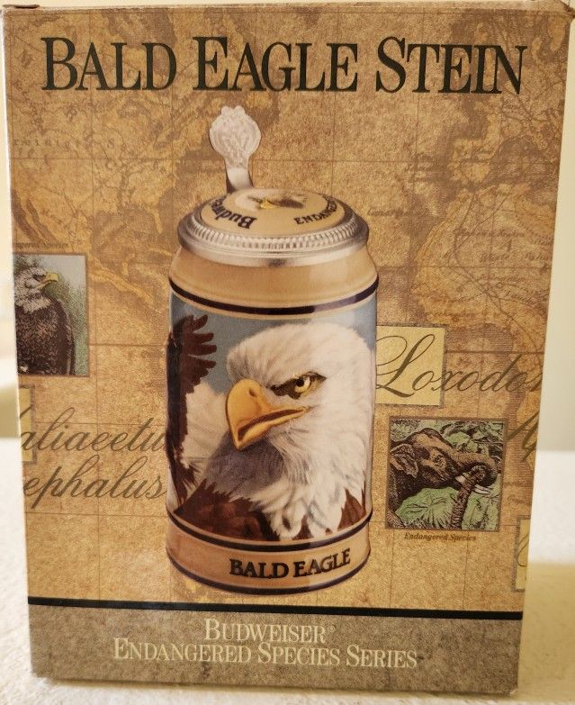 Budweiser Limited Edition Endangered Species Stein Bald Eagle 1989 New NIB With COA