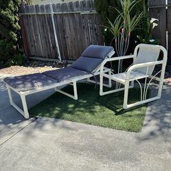 Mid Century Modern Outdoor Patio Furniture Chaise Lounge Arm Chair Set