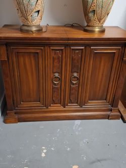 Vintage Wood Cabinet with Brass Ring Pulls