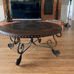 wrought iron & wood coffee table