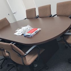 Large 8 Person Conference Table With Rolling Chairs, Prime Great Condition 