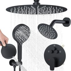 Shower Faucet Set, Shower Systems with Rain Shower and Handheld 12" Ceiling Mount Shower Head 6" Side Spray Wall Mount Shower Head, Push Button Divert