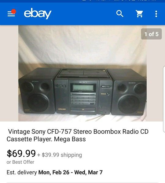 Vintage Sony CFD-757 Stereo Boom Box Radio CD Cassette Player, Mega Bass, Entertainment