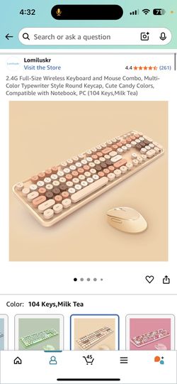 2.4G Full-Size Wireless Keyboard and Mouse Combo, Multi-Color Typewriter Style Round Keycap, Cute Candy Colors, Compatible with Notebook, PC (104 Keys