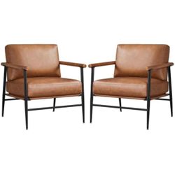 Accent Chairs Set of 2, Modern Living Room Chairs, Retro Brown