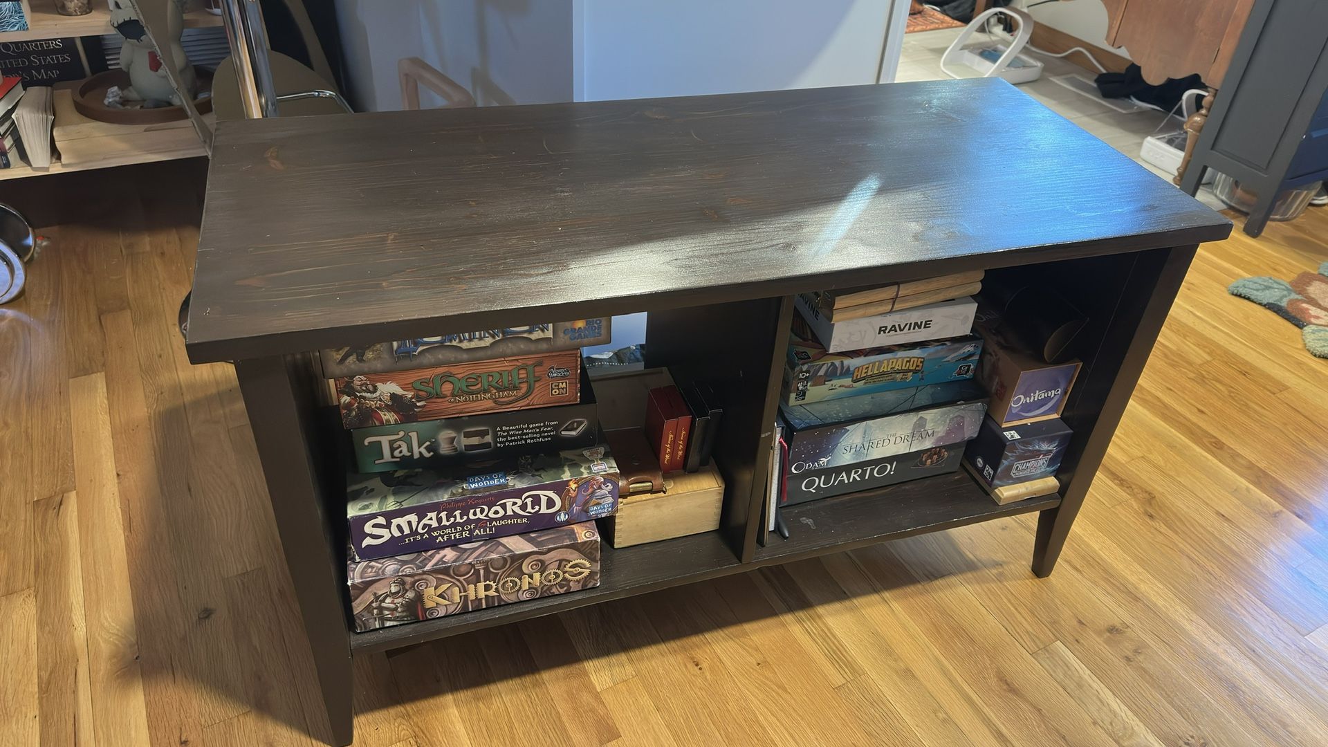 dark wood media console table