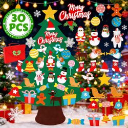 DIY Christmas Tree Felt - 3.5 FT Felt Christmas Tree Set for Toddlers, 30Pcs Glitter Ornaments Gift