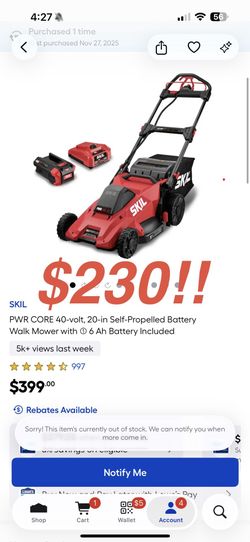 SKIL PWR CORE 40-volt, 20-in Self-Propelled Battery Walk Mower