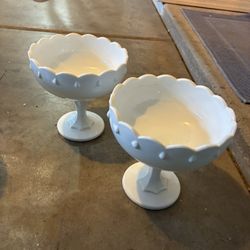 Milk Glass Compotes And Budvases