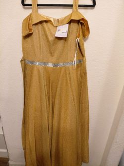 Beautiful Gold Sparkle Womens Party Dress with Silver Waisband New With Tags XL