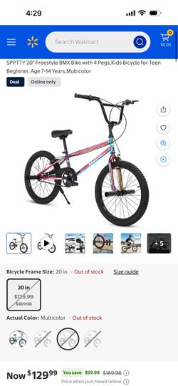 SPPTTY 20" Freestyle BMX Bike with 4 Pegs,Kids Bicycle for Teen Beginner, Age 7-14 Years,Multicolor