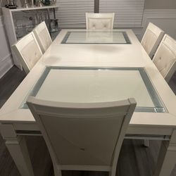 Cream Glass Dining Table 