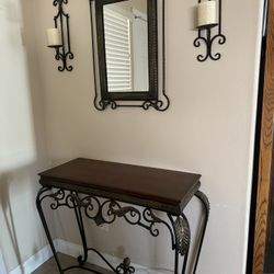 Entryway Table W/ Mirror And Wall Candle Holders