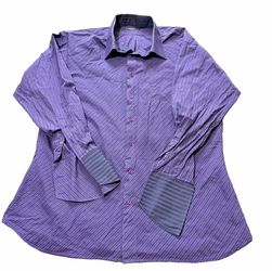 Lombardo Men Shirt XL Purple Diagonal Striped French Cuff Dress Shirt
