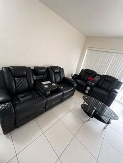 Black Leather Recliner Sofa and Loveseat Set