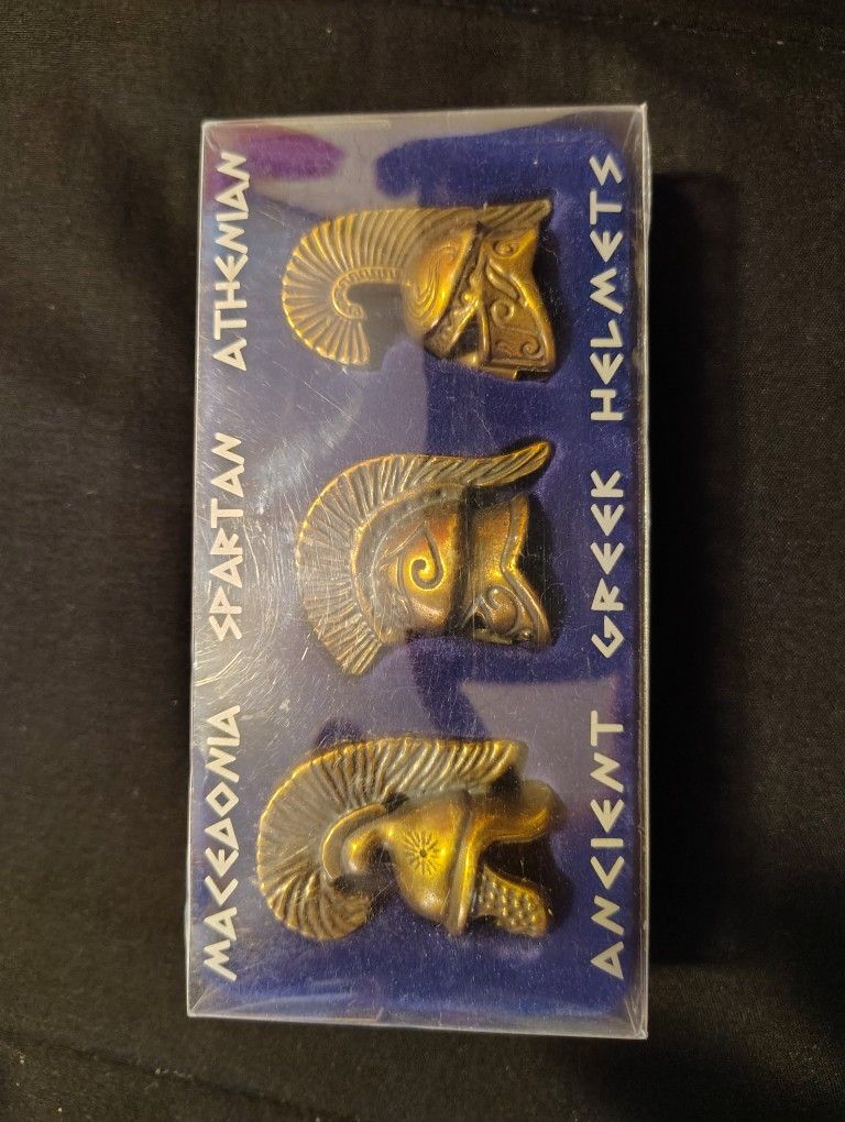 Never opened Spartan Athenian Macedonian Ancient Greek Battle Helmets Movie 300 Set of 3 (B1)