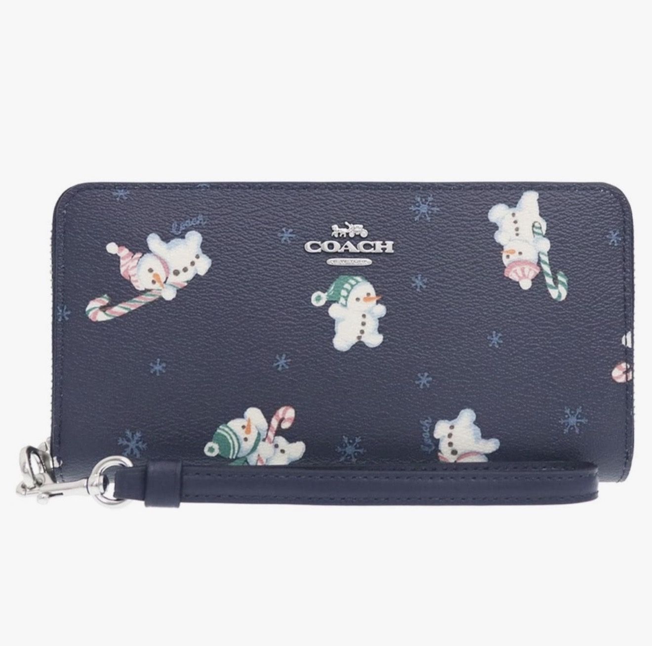 COACH CHRISTMAS ☃️SNOWMAN☃️ PRINT MIDNIGHT MULTI LONG ZIP AROUND WALLET 🌟NWOT🌟