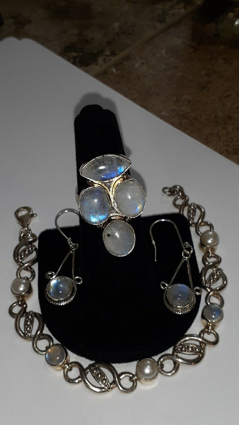 Nicky Butler bracelets with Moonstone ring size 8 and earrings all solid 925
