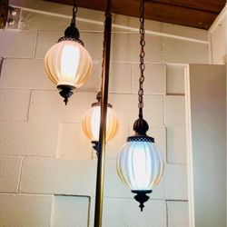 Vintage Tension Pole Lamp with Three Swag Pendant Lights