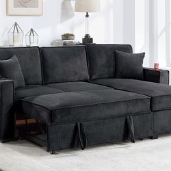 Convertible Sectional Reversible Storage Chaise W/ Cup Holder & USB & USB-C Port