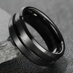 Men's Size 10 Stainless Steel Black Ring