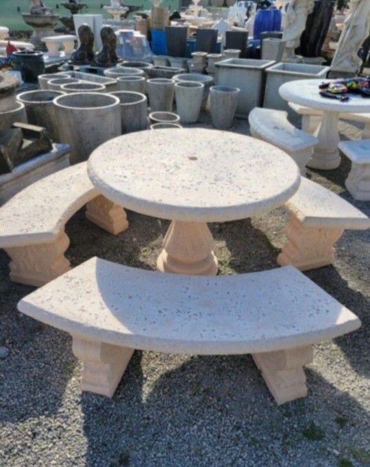 Stone table and benches sales