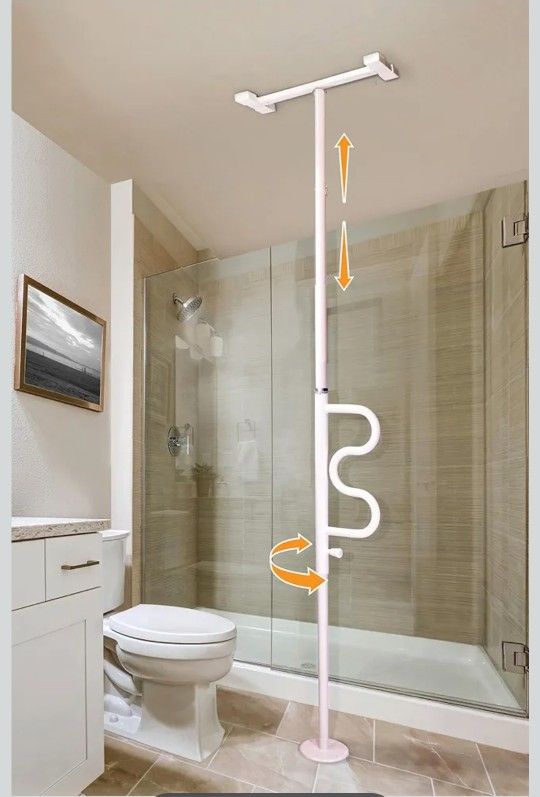 Stander Wonder Pole, Security-Pole and Curve Grab Bar, Tension Mounted Floor to Ceiling Transfer-Pole for Seniors, Elderly Adults, Bathroom Safety Ass