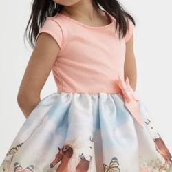 H&M  Flared  Skirt Dress Horse Unicorn Butterfly Flowers 