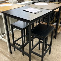 VASAGLE Bar Table and Chairs Set Square Table with 2 Stools - Black