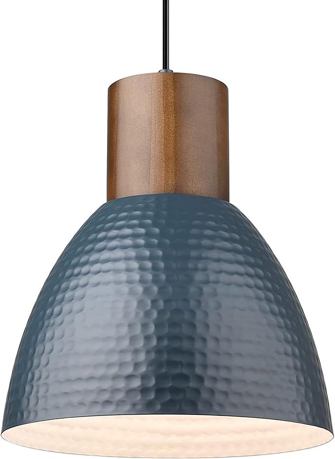 ELYONA Hammered Pendant Light for Kitchen Island, 10.2” Metal Solid Wood Bar Hanging Lamp, 132