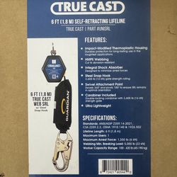 True cast 6' self-retracting lifeline part #UNISRL WITH STEEL SNAP HOOK END