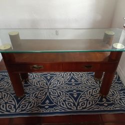 Entryway Wood Bureau With Glass Top