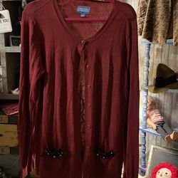 Like New Simply Vera Wang Red Knit Burgundy Sequin Cardigan Sweater XL Smoke Free Thumbnail