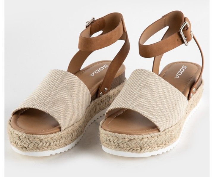 NEW Soda Women Wedge Sandals Open Toe Strap Flatform Beige Tan TOPIC Sz 6.5