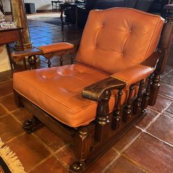 Oak And Leather Rocking Chair 