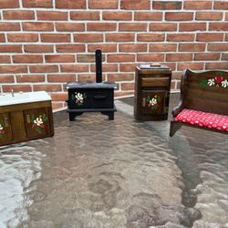 Vintage Wooden Doll House Furniture