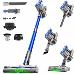 Cordless Vacuum Cleaner for Home, Powerful Stick Vacuum with Rechargeable Battery, Green Light Anti-Tangle Brush, 6-in-1 Lightweight Handheld Vacuum f