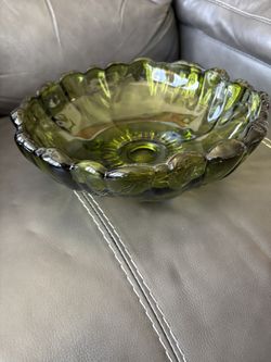 Vintage Indiana Glass Avocado Green Footed Bowl