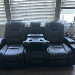 Jerome Black Leather Electric Recliner  With USB Charger 