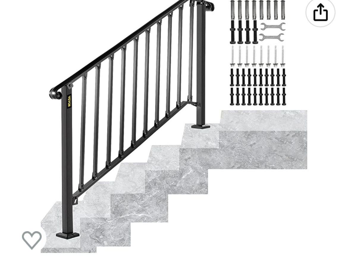4 ft. Handrails for Outdoor Steps Fit 4 or 5 Steps Outdoor Stair Railing Wrought Iron Handrail with baluster, Black