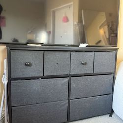 Dresser for Bedroom with 8 Drawers Fabric Dresser Chest of Drawers with Wooden Top Sturdy Steel Frame Closet Storage Dresser for Living Room Hallway C