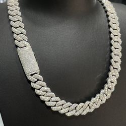 VVS 15mm Moissanite Cuban Chain 22 inch Pass diamond tester