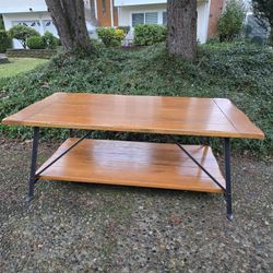 Solid Wood And Cast Iron Coffee Table 